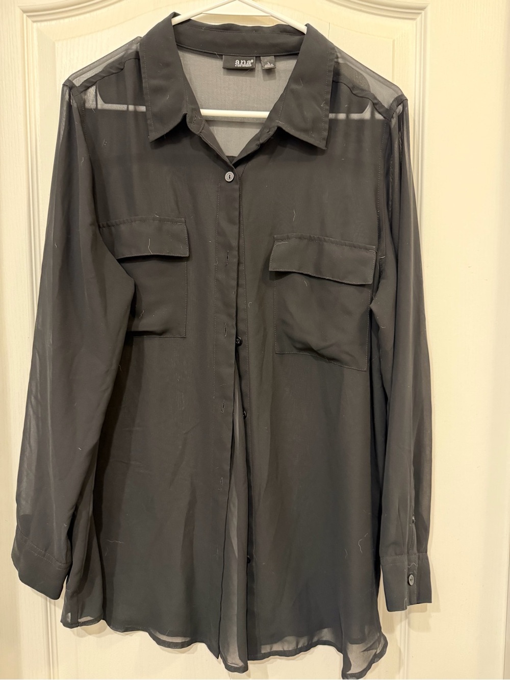 a.n.a Black Sheer Button-Up Shirt Jacket